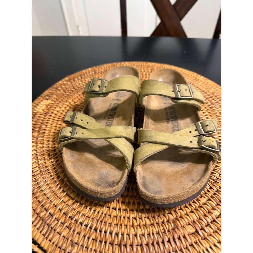 Birkenstock Franca Olive Green Nubuck Leather Strappy Sandals Womens 37 L6 M4 - Picture 3 of 9